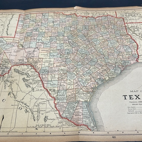 Antiquarian Map of Texas: Fragile; Ready to Matt/Frame:Circa 1892. (Reserved) - Picture 2 of 9
